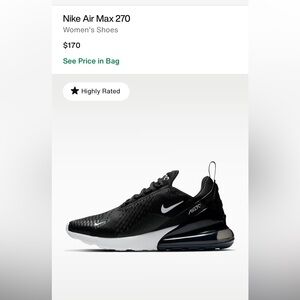 Women’s Nike Air max 270 Black and White sneakers shoes sizes.6..8..8.5..9.5…10